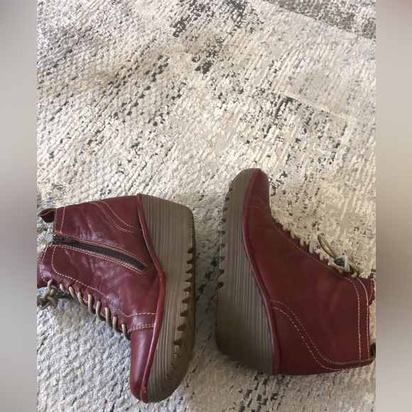 Fly London Yole Lace Up Wedge Ankle Boots in Oxblood Leather 40 - Picture 2 of 9